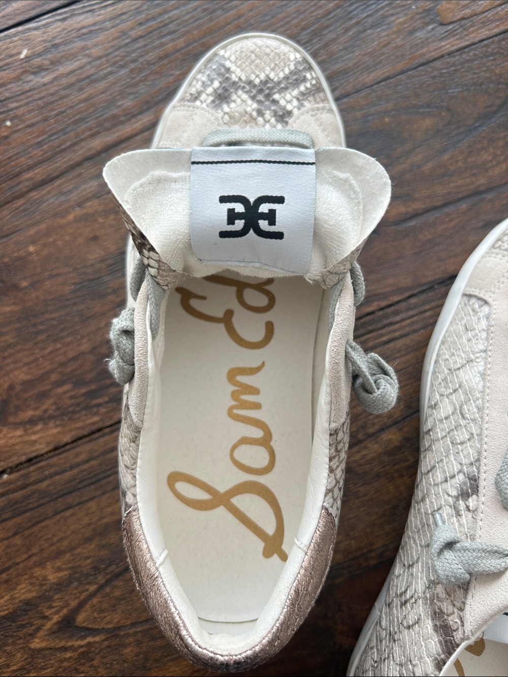 Sam Edelman Taupe Snake-Print Lace-Up Sneakers - Picture 4 of 4